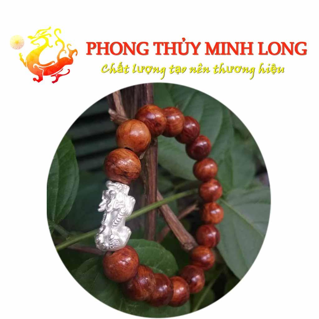Vòng tay gỗ Huyết Long hạt tròn mix tỳ hưu bạc loại hàng thân gỗ huyết long