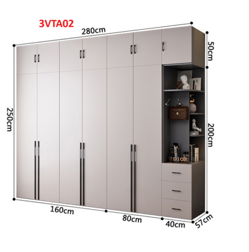 Tủ quần áo thiết kệ hiện đại - Tủ quần áo gỗ MDF 3ATA02