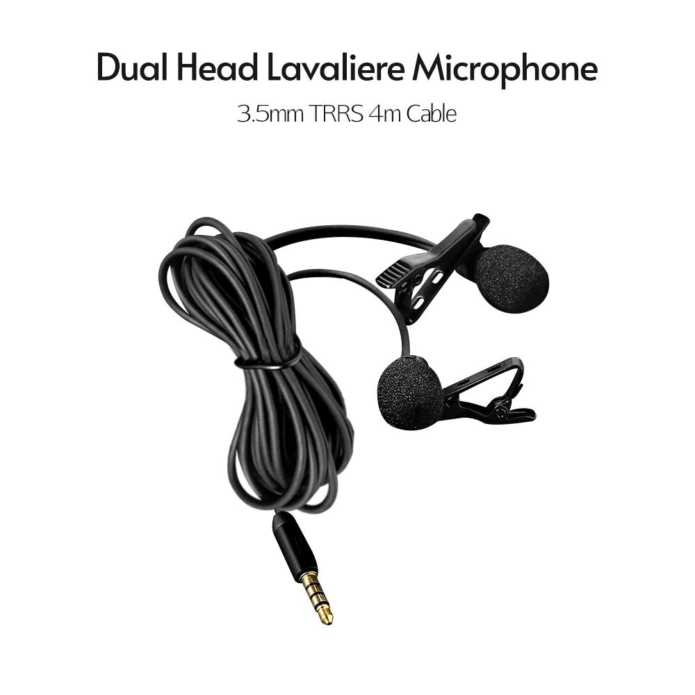 Omni-directional Electret Condenser Lavalier Microphone Dual Head with 3.5mm TRRS 4m Cable