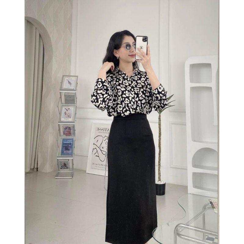 Chân Váy Chữ A dáng dài 70cm sẻ phía sau Hàn Quốc