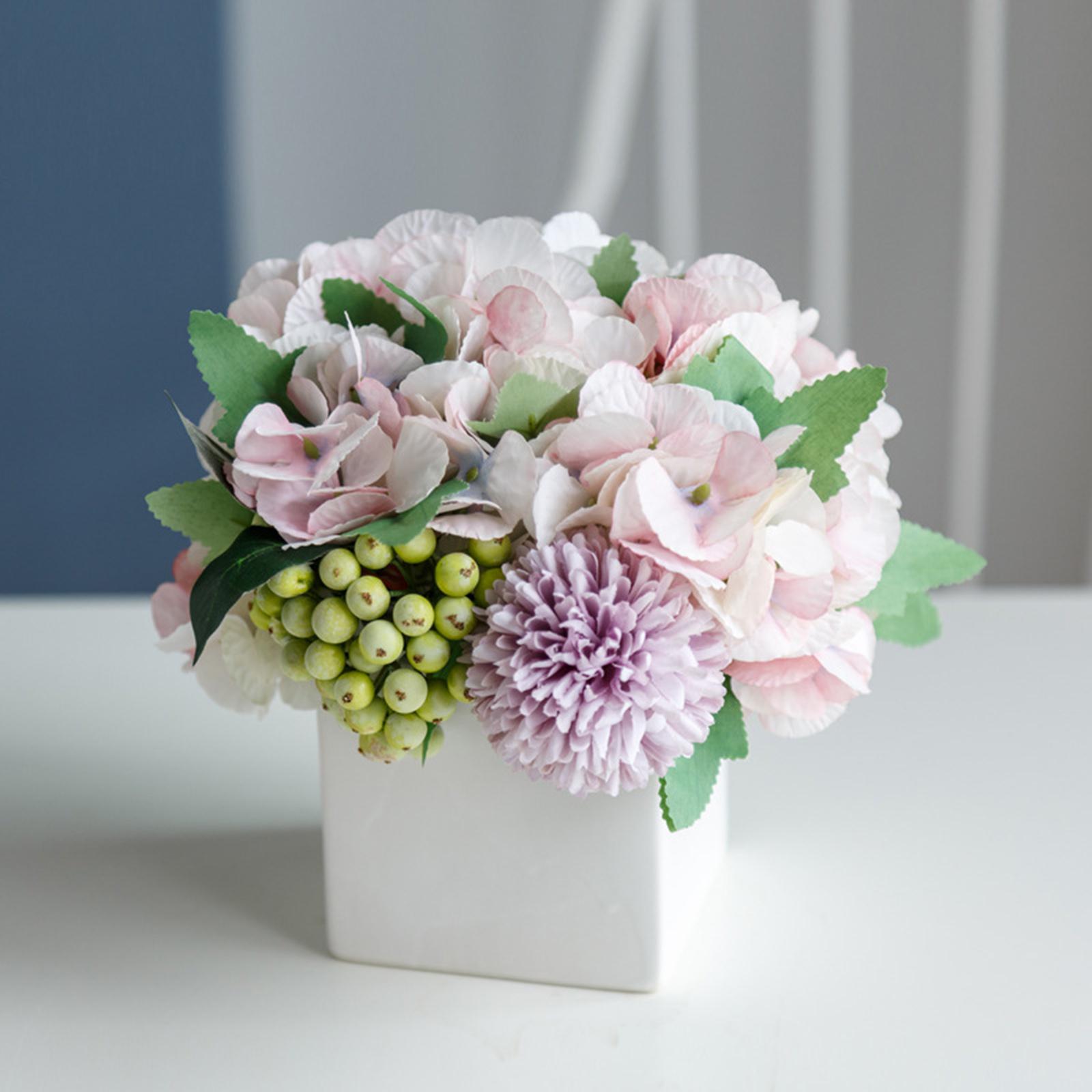 Artificial Silk Flowers Hydrangea With Ceramic Vase