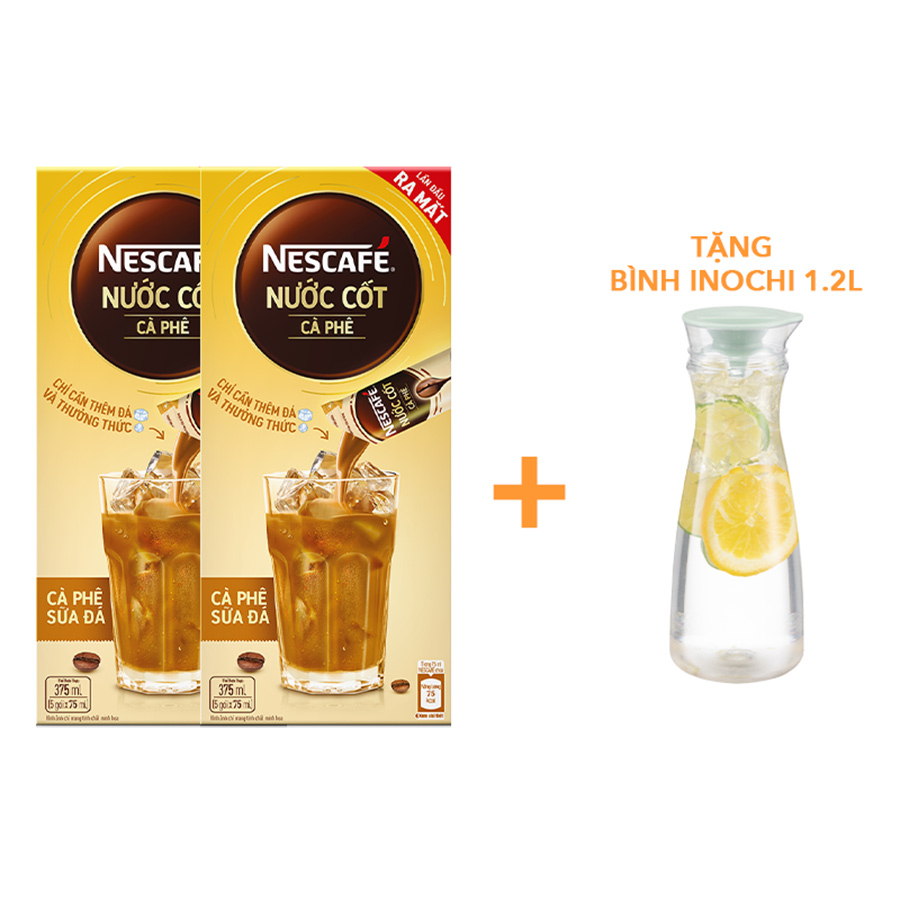 [TẶNG BÌNH INOCHI 1.2L] Combo 2 hộp nước cốt cà phê NESCAFÉ - CÀ PHÊ SỮA ĐÁ (2 hộp x 5 gói x 75ml )