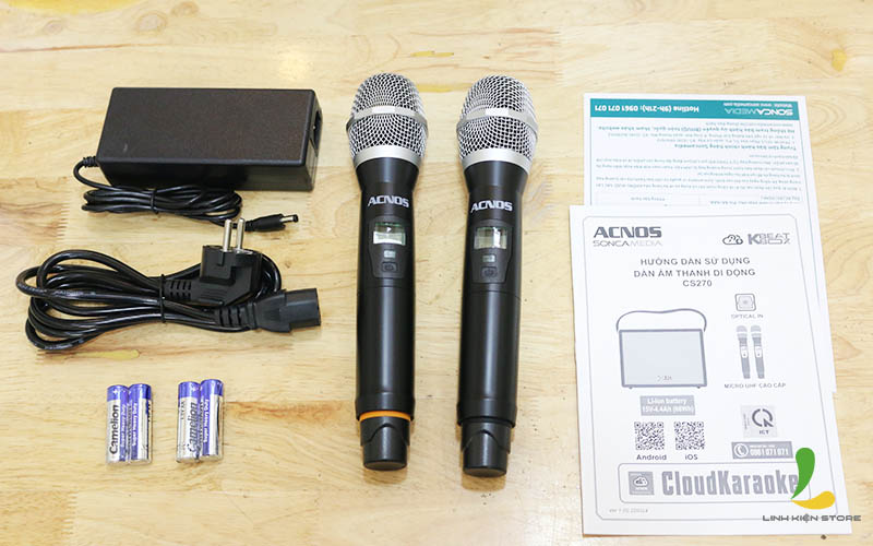 Loa kéo Acnos CS270 - Loa karaoke di động thùng gỗ kết nối bluetooth tặng kèm micro không dây - Hàng nhập khẩu