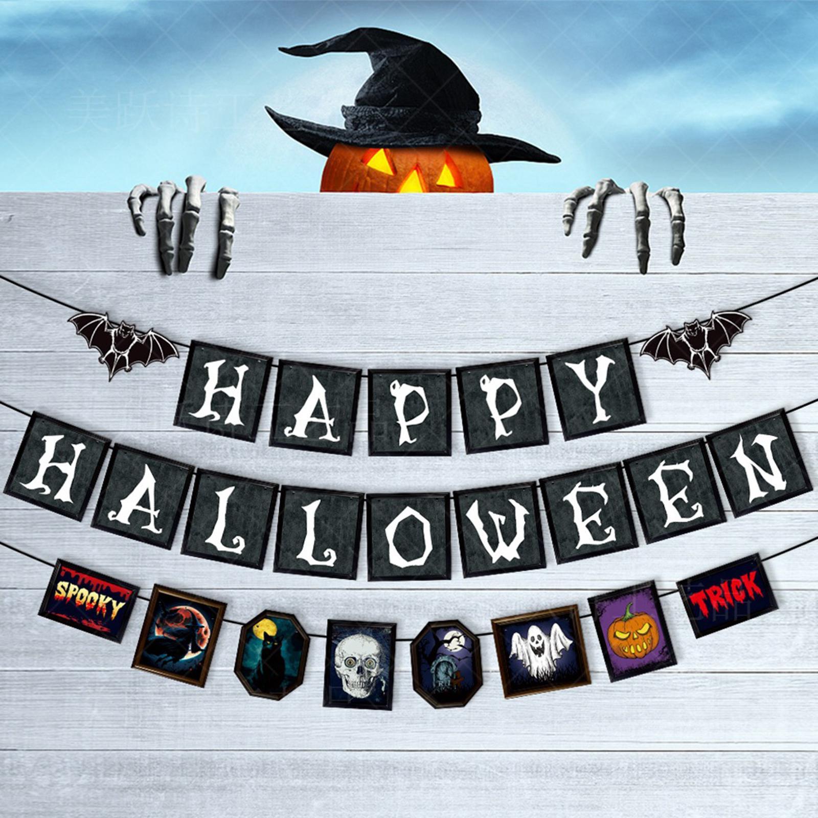 Halloween Banner Halloween Decoration Fireplace Wall Halloween Pull Flag Halloween Garland Supplies for Yard Garden Horror Movie Theme Party
