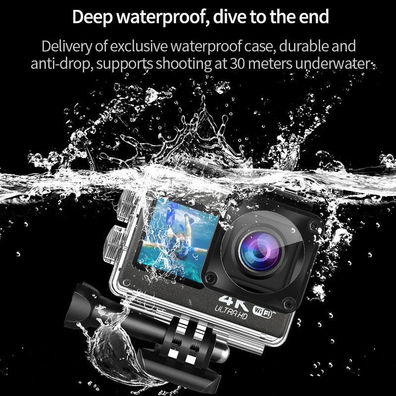 Máy ảnh hành động Ultra HD 4K WiFi 170D Màn hình cảm ứng 30m Go Waterproof Waterprof chuyên nghiệp Ghi lại video Máy ảnh điều khiển điều khiển từ xa