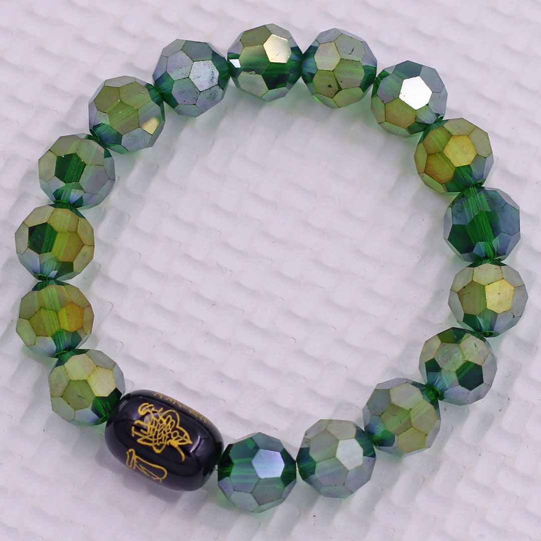 Vòng chuỗi đeo tay pha lê xanh ve chai cắt giác 10 ly charm giải thái tuế phù, vòng chuỗi phong thủy, giải năm hạn thái tuế