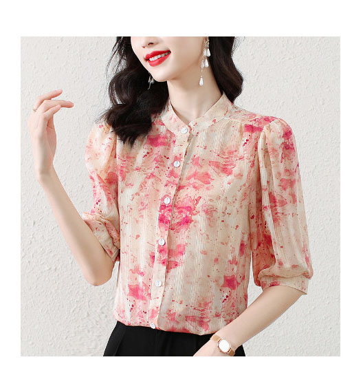 Áo sơ mi in lụa vàng lụa sang trọng đi làm đi chơi phong cách phương Tây mã 505