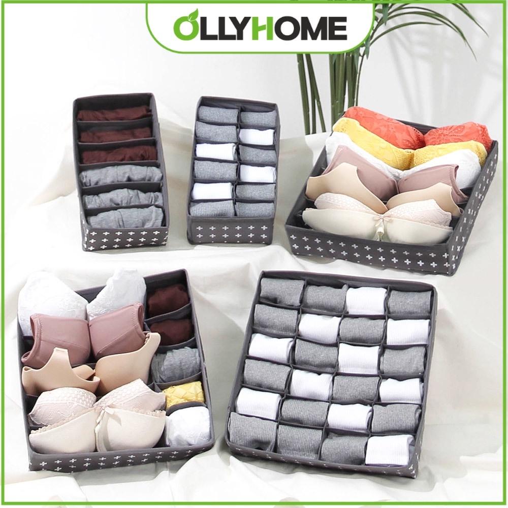 Hộp vải đựng đồ lót Ollyhome chia ngăn đựng đồ chất liệu vải không dệt phong cách Hàn Quốc - Khay đựng đồ lót tất vớ đa năng