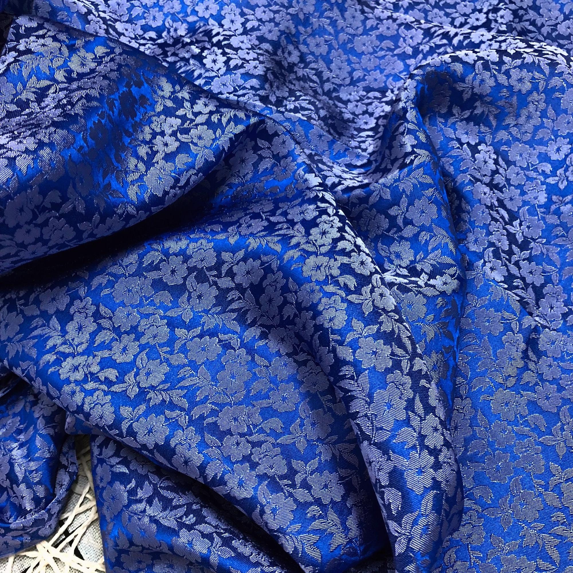 Vải Lụa Tơ Tằm hoa mai màu xanh lam, mềm#mượt#mịn, dệt thủ công, khổ vải 90cm