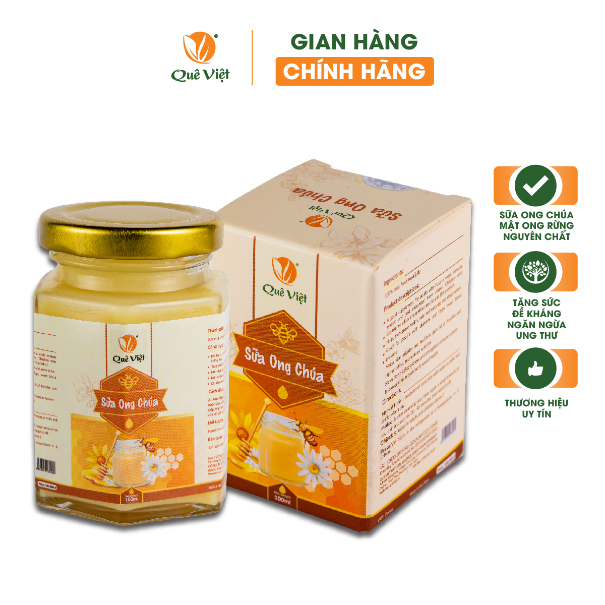 Sữa ong chúa nguyên chất Quê Việt bồi bổ cơ thể, tăng cường sức khoẻ 100ml