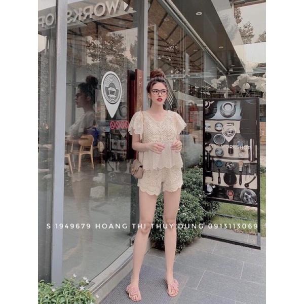 Set bộ đồ ren tiểu thư tay bồng kiểu peplum hàng QC