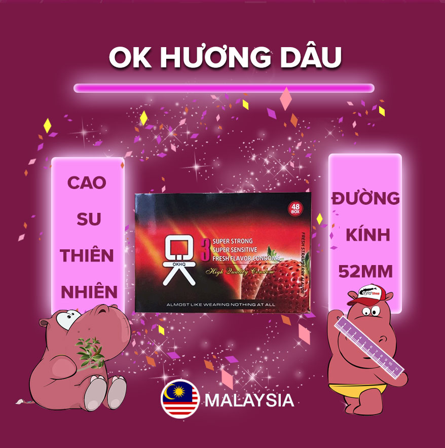 Bộ 6 Hộp bao cao su OKHQ hương Dâu (1 hộp 3 chiếc)  + 6 Hộp bao cao su OKHQ Không Mùi (1 hộp 3 chiếc)