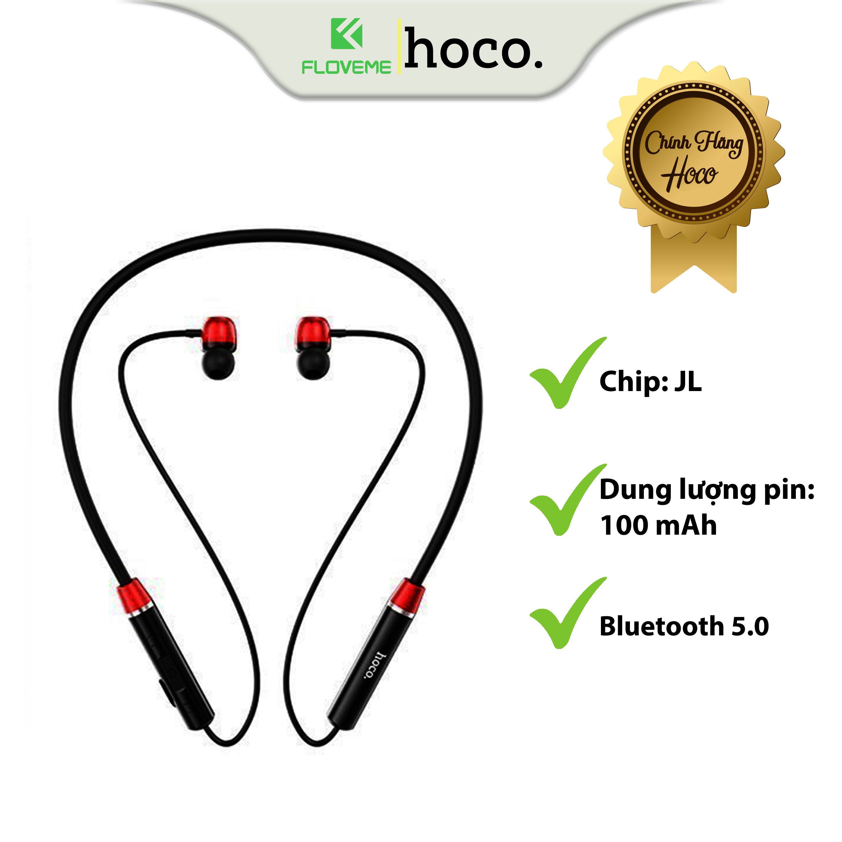 Tai Nghe Choàng Cổ Thể Thao Dành Cho Hoco ES53, Bluetooth V5.0, Pin Dùng 8h, Âm Thanh Cực Hay, Tinh Tế, Chất Lượng Cao - Hàng Chính Hãng