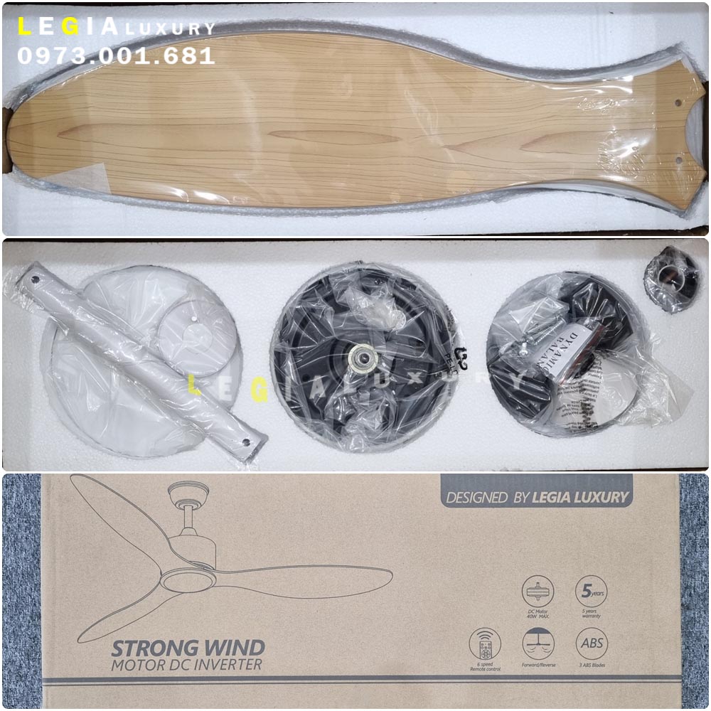 Quạt Trần Chung Cư Gió Mạnh LÊ GIA LGFAN697T - Chiều Cao 26cm - Sải Cánh 132cm - Bảo Hành 5 Năm