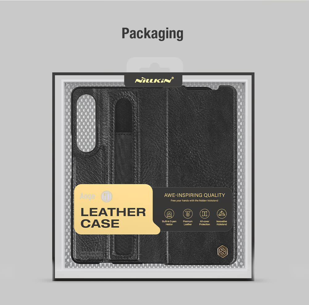 Case bao da chống sốc cho Samsung Galaxy Z Fold 4 trang bị ngăn đựng S-Pen hiệu Nillkin Aoge Leather Cover Case (bảo vệ máy cực tốt, chất liệu da thật cao cấp, thiết kế thời trang cá tính) - hàng nhập khẩu