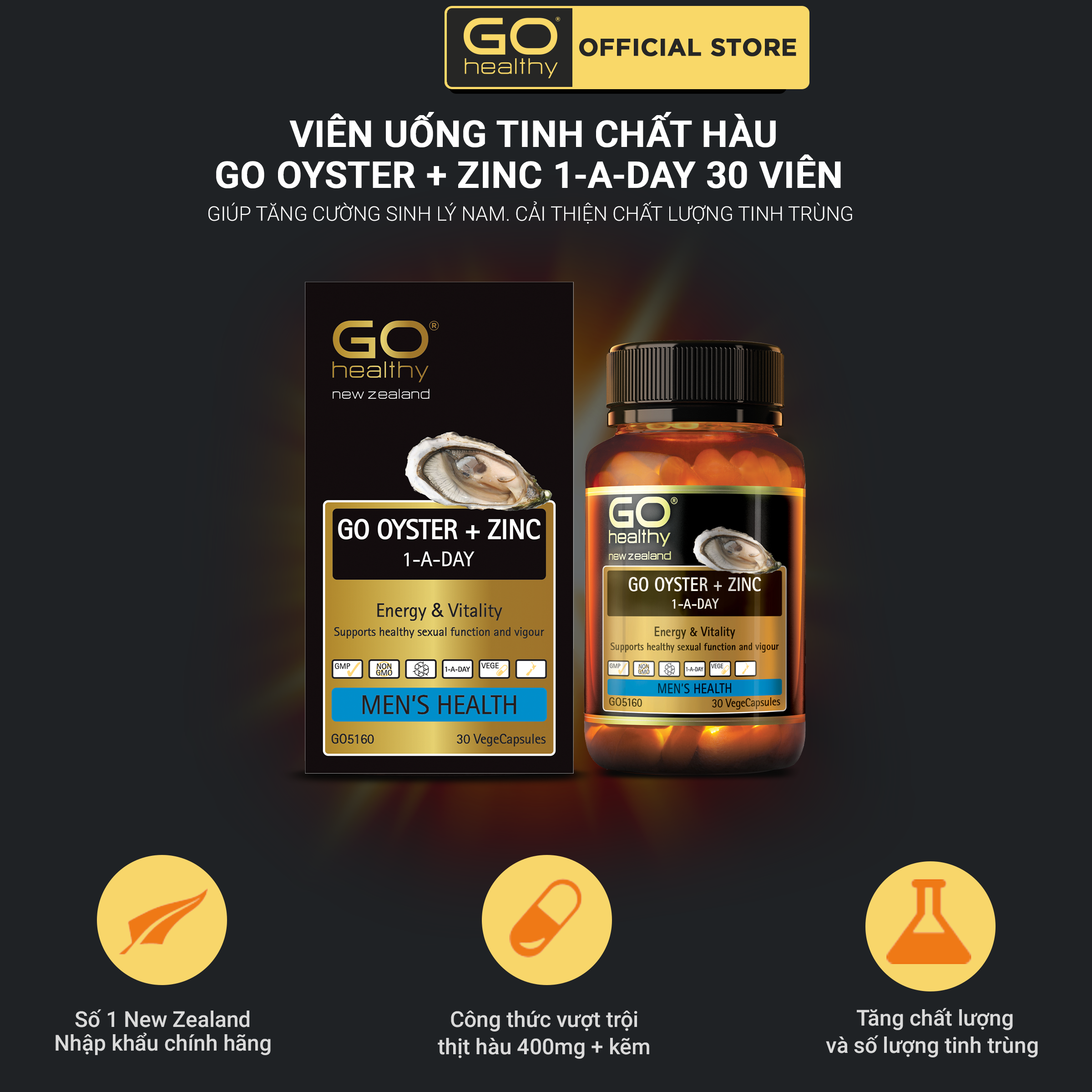 GO OYSTER + ZINC 1-A-DAY 30 VIÊN - Tinh chất hàu nhập khẩu chính hãng GO Healthy New Zealand