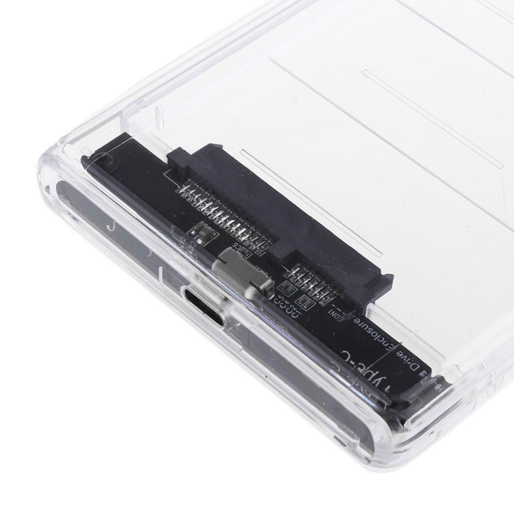2.5" SATA To USB Type C 3.0 External HDD Hard Drive Enclosure Case Clear