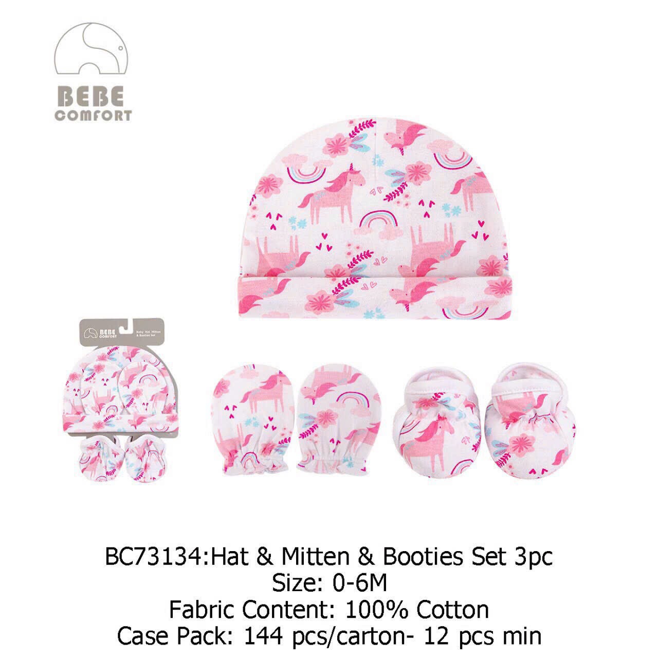 Set 3 món mũ/nón bao tay bao chân cho bé sơ sinh Bebe comfort