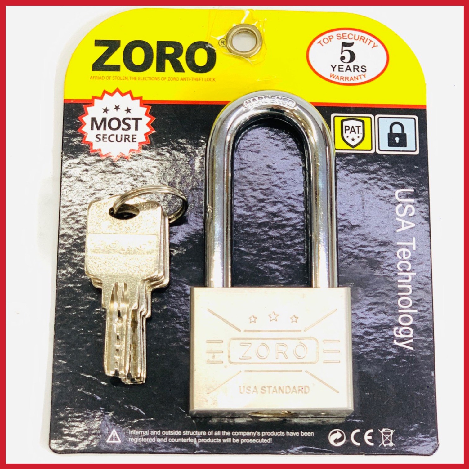 Ổ khóa ZORO 5 phân càng dài,chìa muỗng - bấm khóa không cần chìa, chống cắt chống trộm cao cấp công nghệ mỹ