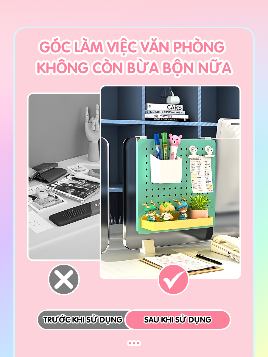 Bảng lỗ Pegboard kim lọai Dola Home móc vách ngăn văn phòng làm việc, móc cửa sổ KHÔNG khoan tường