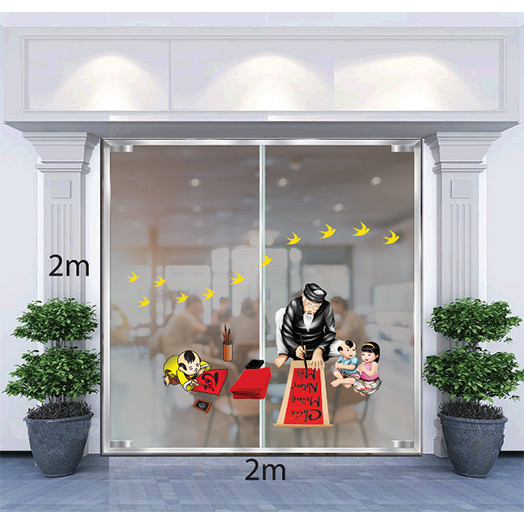 Decal Dán Tường Trang Trí Têt Ông Đồ Và Trẻ Nhỏ Ngày Xuân