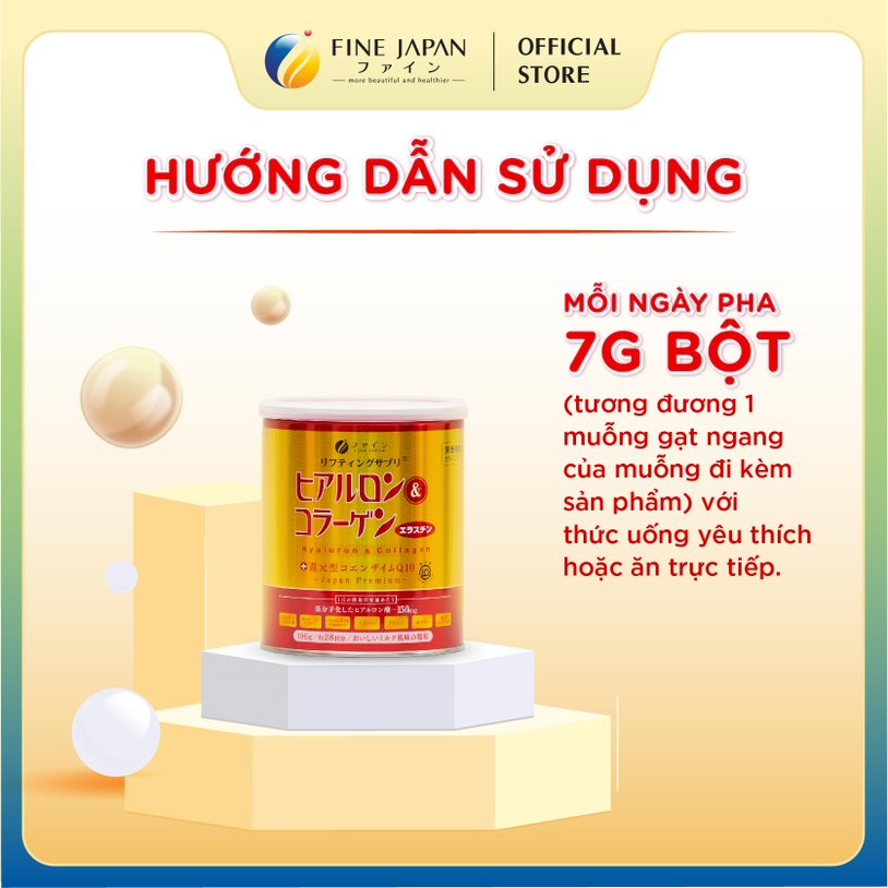 Bột uống Hyaluron & Collagen FINE JAPAN hạn chế lão hóa da, giúp mịn và trắng da 196g