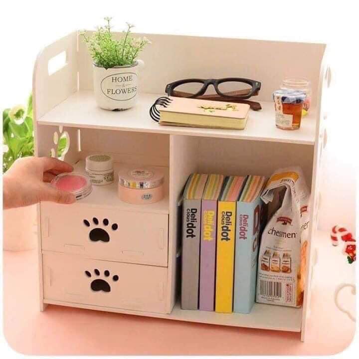 Kệ gỗ đựng mỹ phẩm đựng đồ đa năng 2 tầng hình chân chó tặng kèm dao cạo lông mày hàn quốc