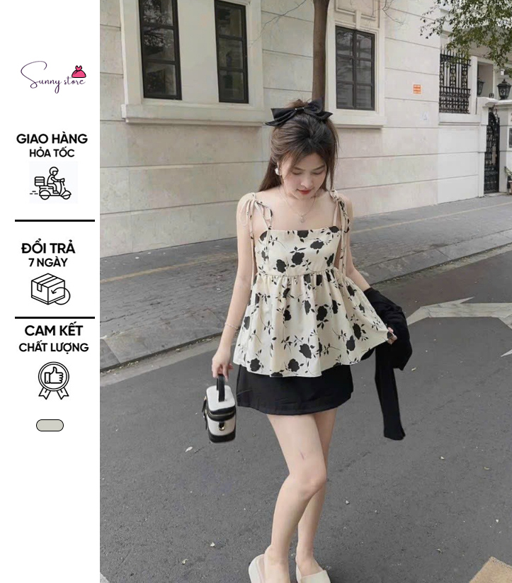 Set Áo hai dây peplum hoa xoè