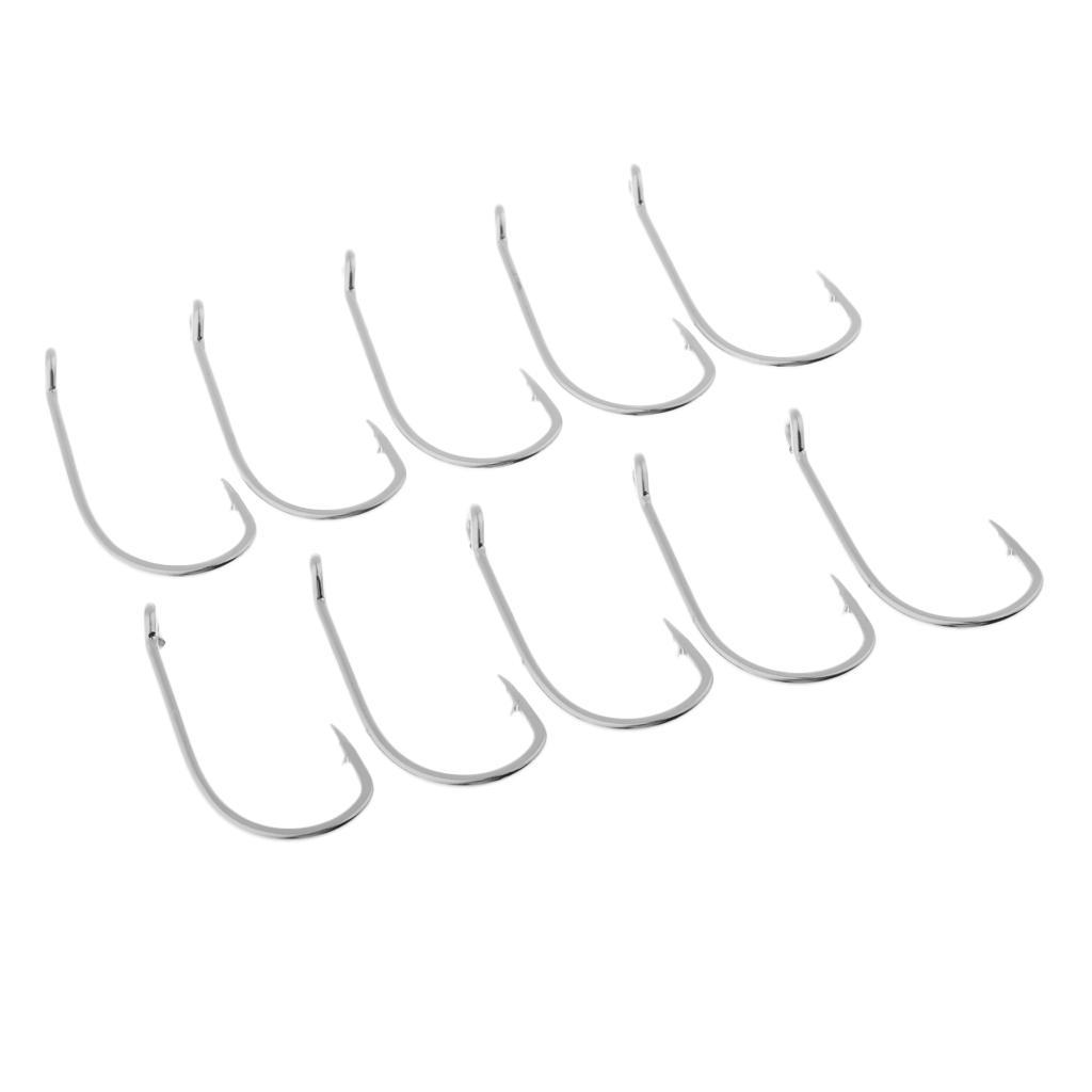 10pcs Stainless Steel Fishing Hooks Offset Hook Barbed Fishing Hooks