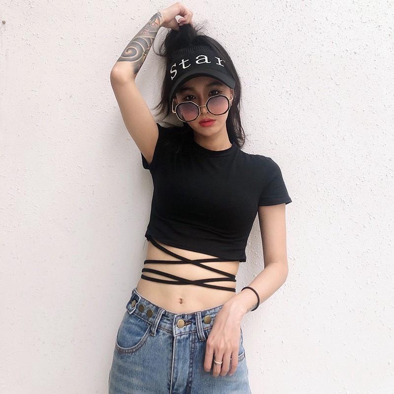 HÀNG CAO CẤP - Áo Croptop Đan Dây Eo Khoe Trọn Dáng ️ Áo Croptop Nữ Chất Thun co giãn 4 chiều cao cấp. - Hàng Cao Cấp