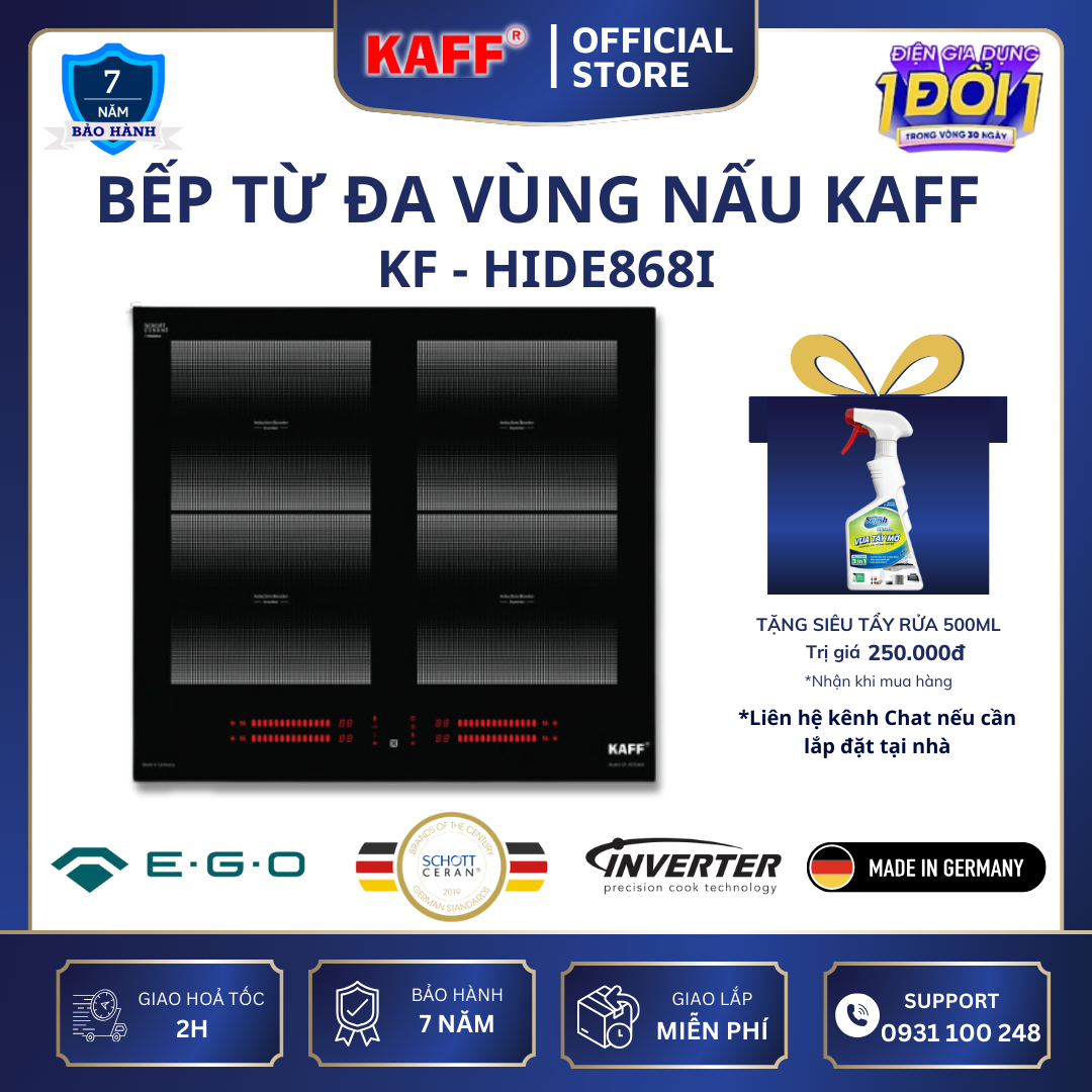 Bếp âm đa từ 4 vùng nấu nhập khẩu Germany KAFF KF–HIDE868I - Hàng Chính Hãng