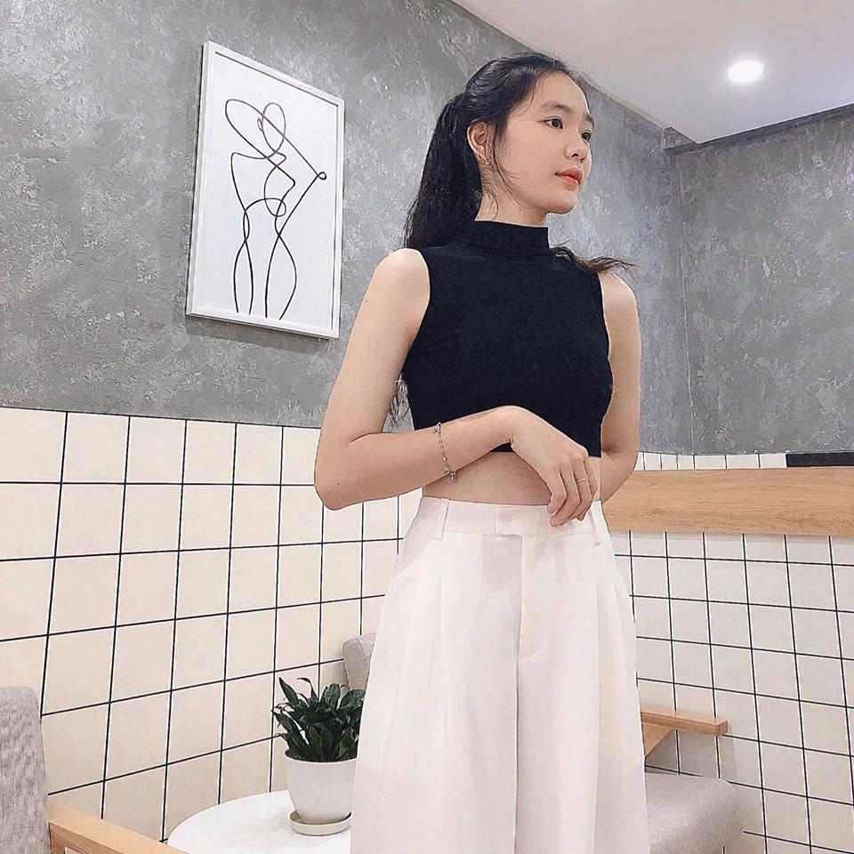 Quần Ống Rộng Quân Xuông Quần Cạp Cao Màu Trắng