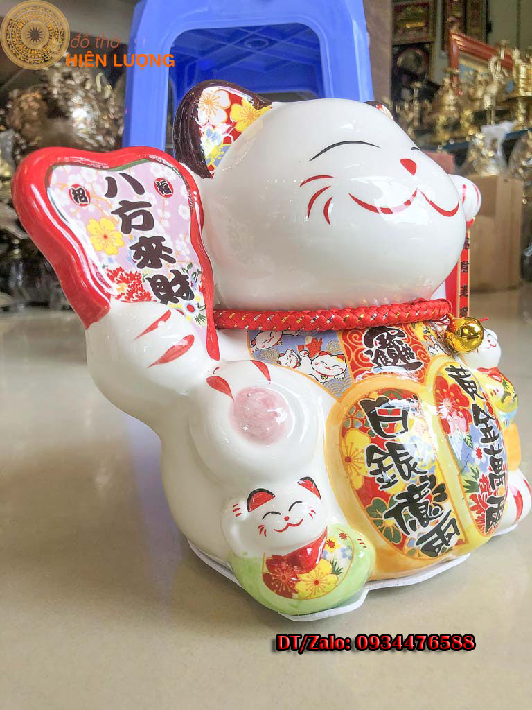 Mèo Thần Tài May Mắn NeKo Vẫy Tay Chiêu Tài Cao 20cm Bằng Gốm Sứ Tráng Men Cao Cấp