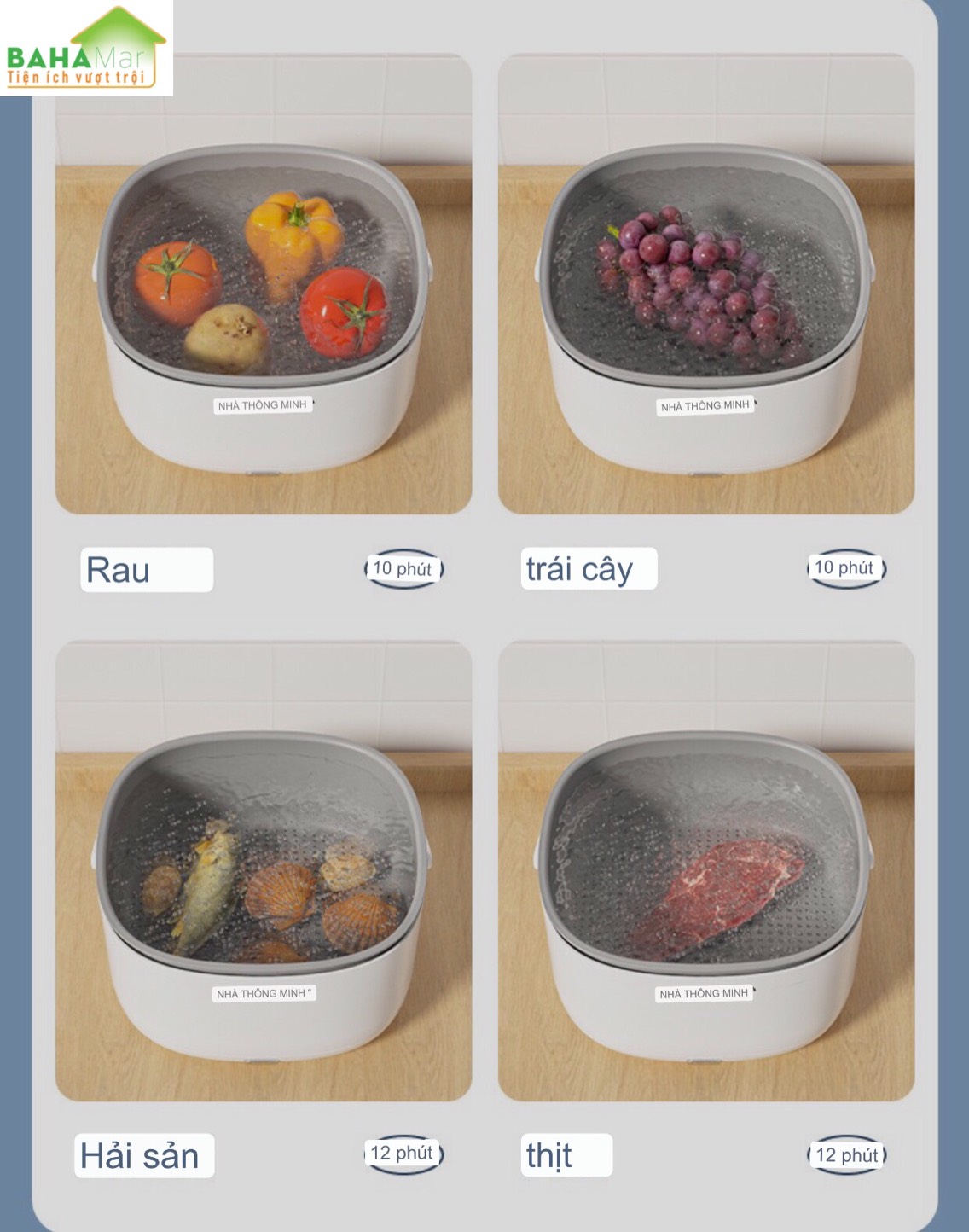 MÁY RỔ RỬA TRÁI CÂY, RAU CỦ BẰNG SÓNG SIÊU ÂM LOẠI BỎ TẠP CHẤT, KHỬ BỎ DƯ LƯỢNG THUỐC SÂU THUỐC, THUỐC BẢO QUẢN &quot;BAHAMAR&quot;  Thao tác đơn giản bằng một nút ấn làm sạch 360 độ