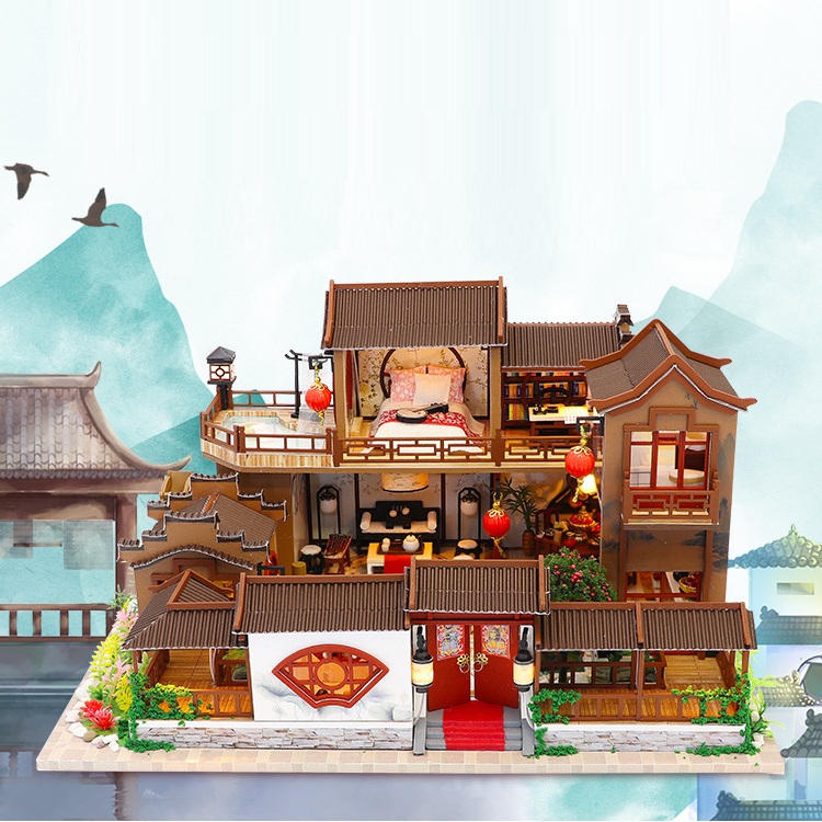 Mô hình nhà DIY Doll House A Splendid Family Kèm Đèn LED và Mica chống bụi