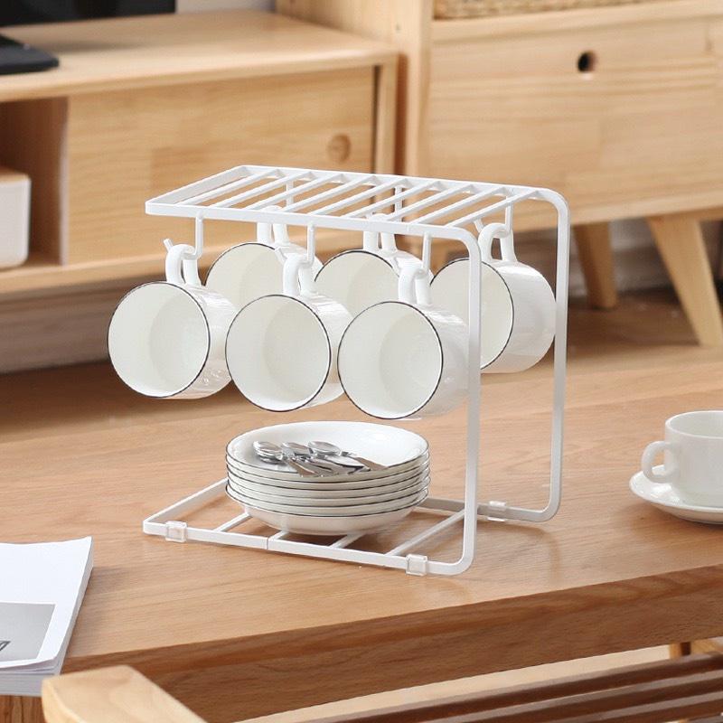 Giá treo cốc,chén,tách 6 móc thông minh tiện lợi,gọn gàng sơn đen tĩnh điện