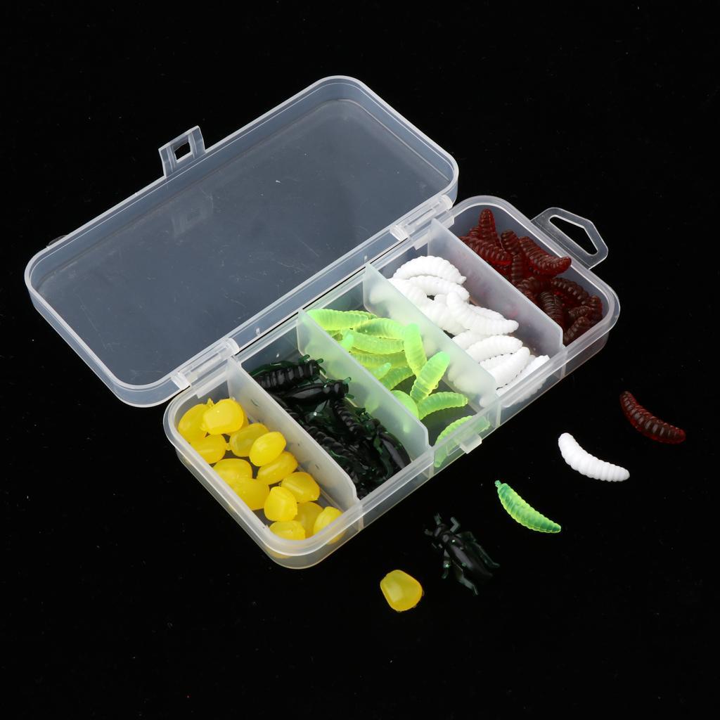 70pcs Soft Fishing Lures Set Grub Worm, Insects, Corn Niblet, Artificial Bait with Small Box