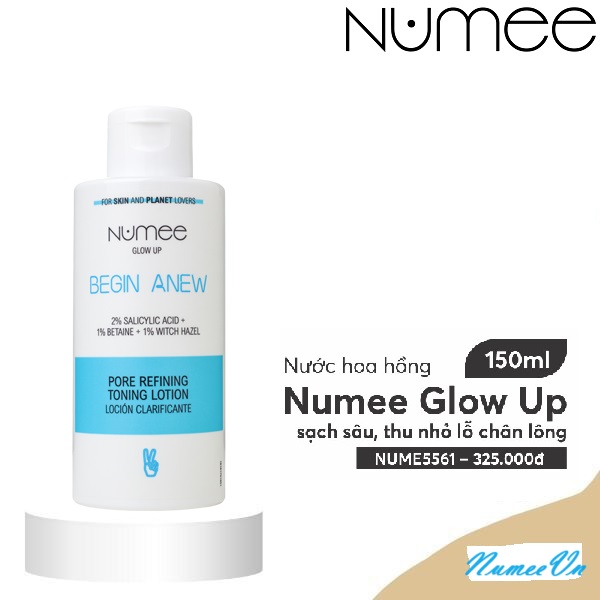 Nước hoa hồng Numee Glow Up sạch sâu, thu nhỏ lỗ chân lông 150ML