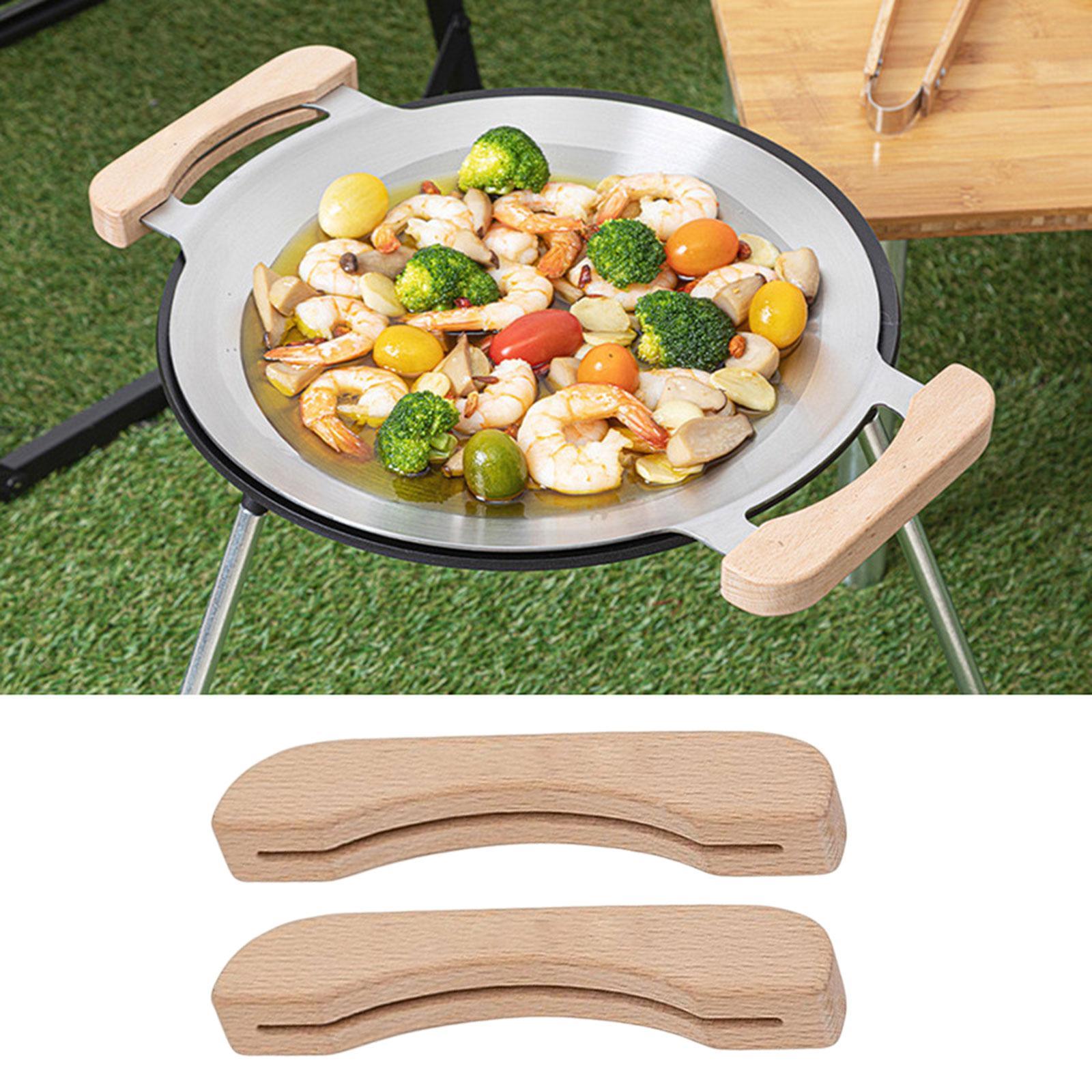 Wooden BBQ Pan Handle Anti Scald Replacement Grip for Griddle Pot Outdoor