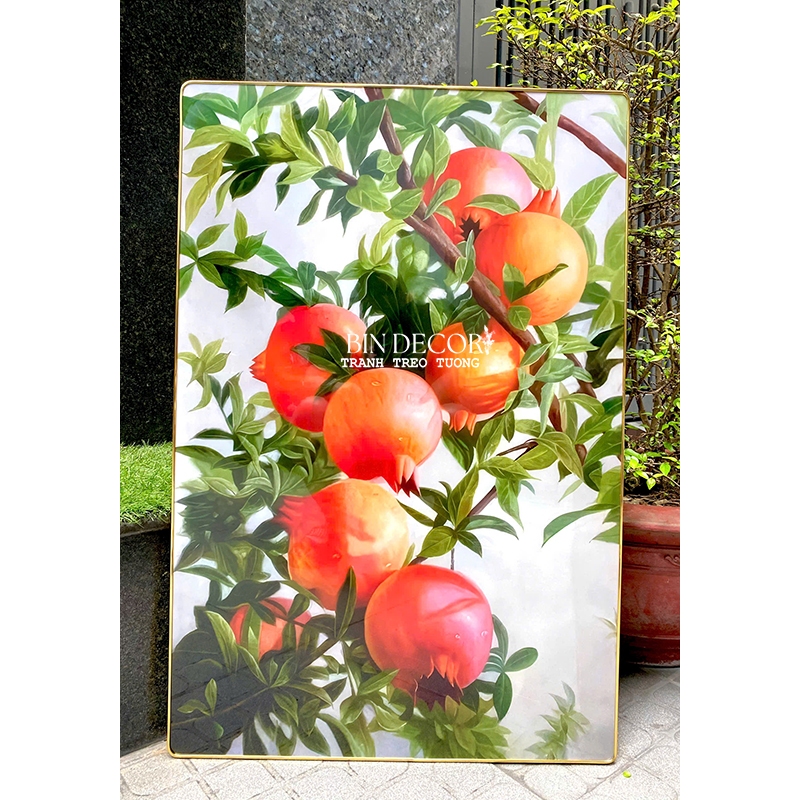 (ẢNH THẬT) Tranh treo tường cành lựu trang trí decor có khung kèm đinh treo