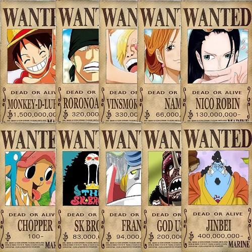 Bộ 10 tấm truy nã onepiece wanted poster loại dày đủ size