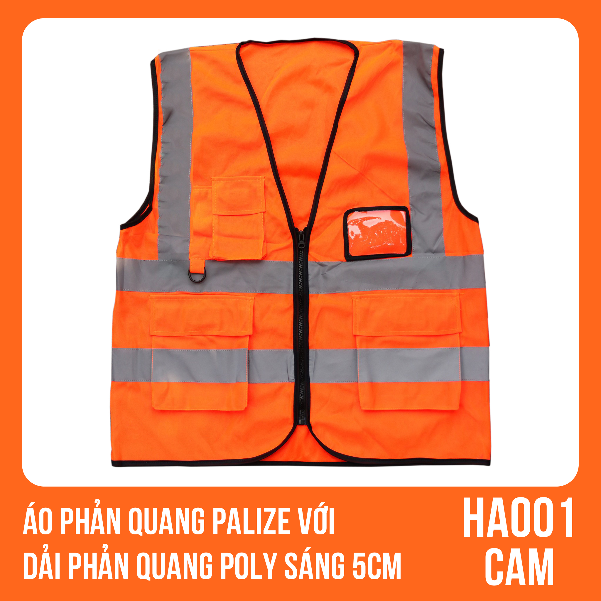 Áo phản quang Palize với dải Phản quang Poly sáng 5cm màu Cam - Mã HA001