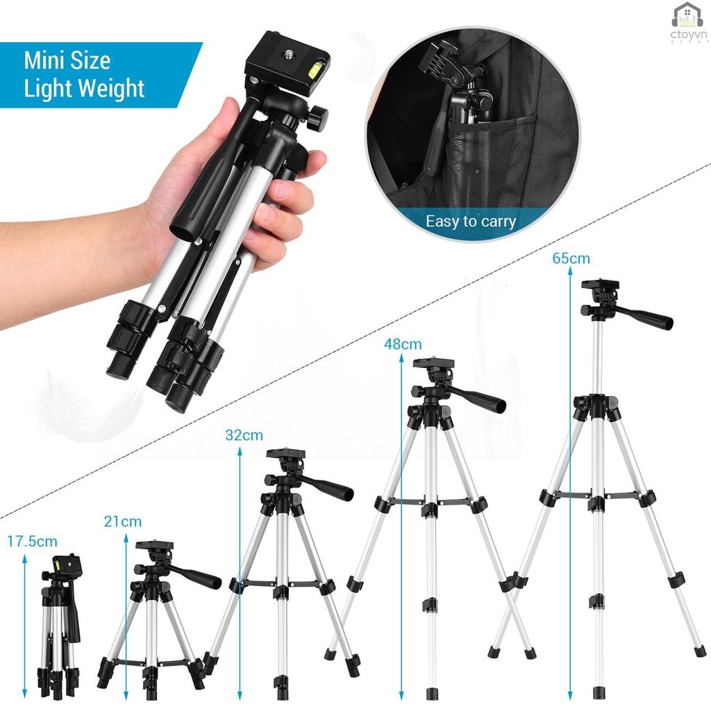 Giá đỡ ba chân để bàn mini bằng hợp kim nhôm có ốc vít điều chỉnh chiều cao 21cm-65cm kèm túi đựng cho điện thoại