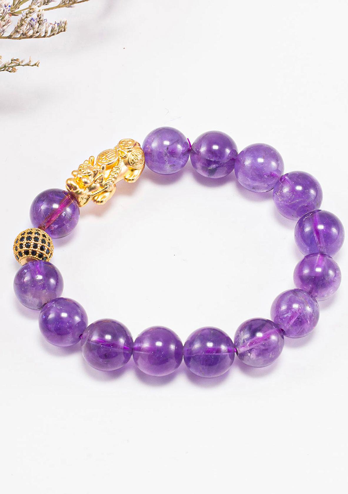 Vòng tay đá thiên nhiên phối charm tỳ hưu bạc mạ vàng 24k size hạt 12mm - Ngọc Quý Gemstones
