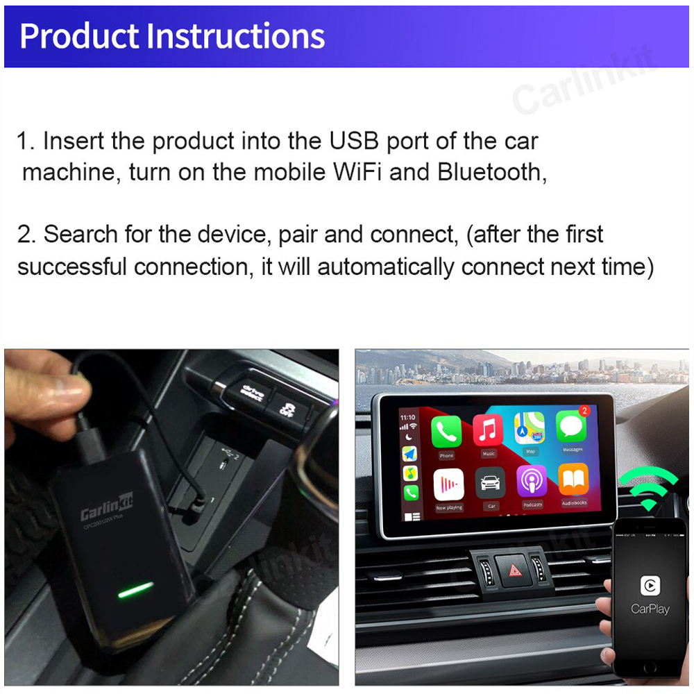 Carlinkit 2.0 U2W Plus 2021 - Apple Carplay không dây cho xe Peugeot màn hình nguyên bản