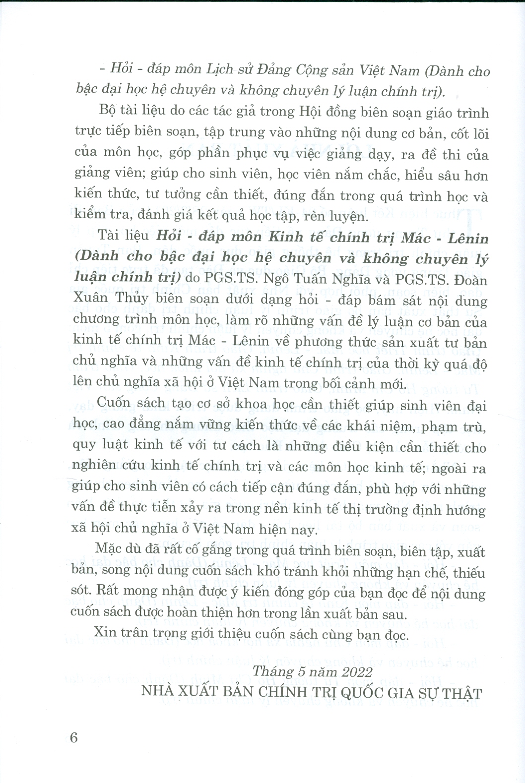 Hỏi - Đáp Môn Kinh Tế Chính Trị Mác - Lênin (Dùng cho bậc đại học hệ chuyên và không chuyên lý luận chính trị)