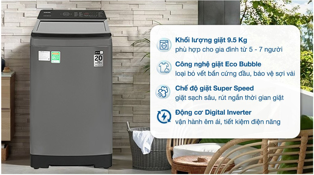 Máy giặt Samsung Inverter 9.5 kg WA95CG4545BDSV - Hàng Chính Hãng - Chỉ Giao Hà Nội