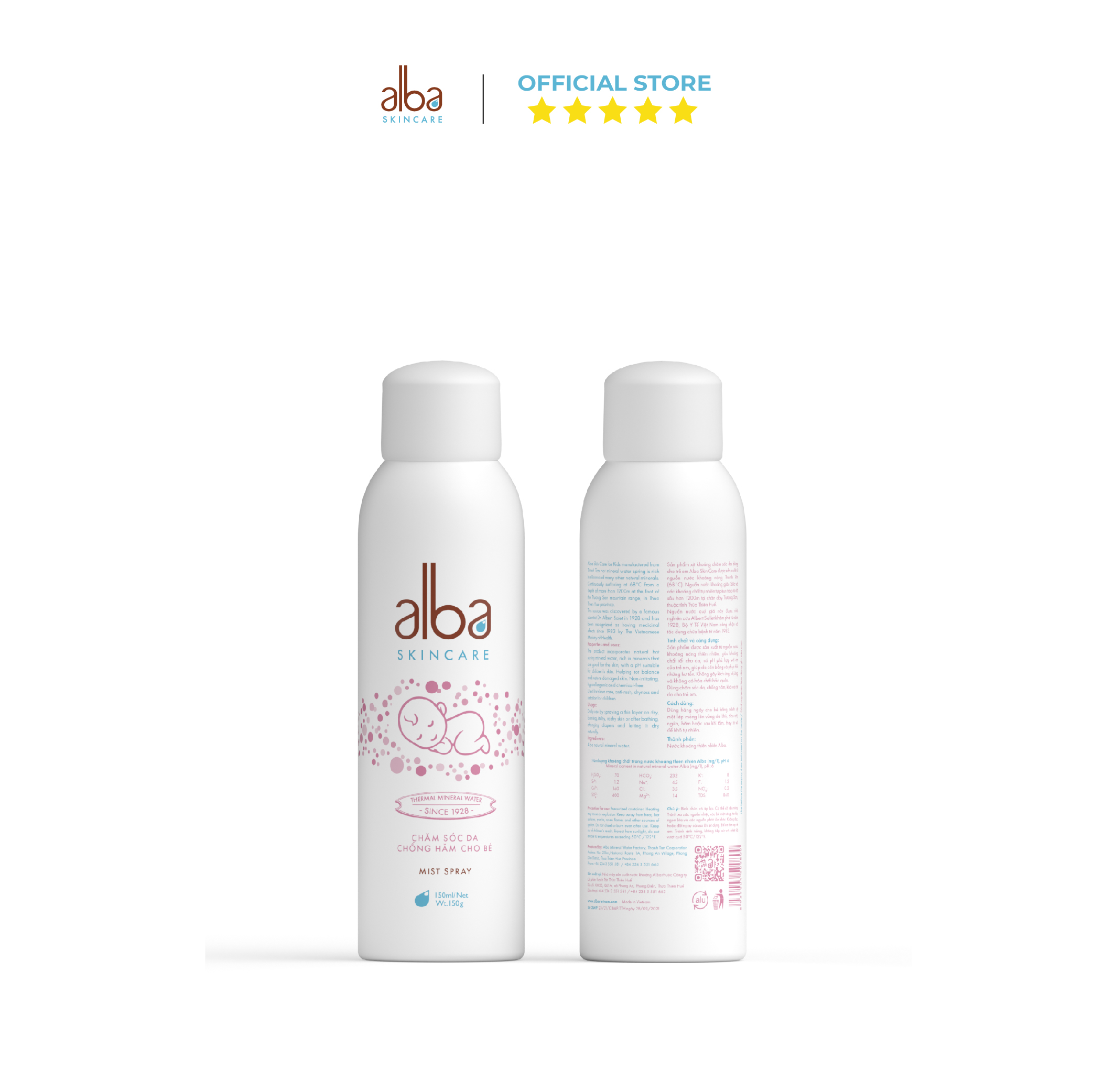 Combo 2 Xịt khoáng Alba Skin Care chống hăm cho da bé mịn màng 300ml + 150ml