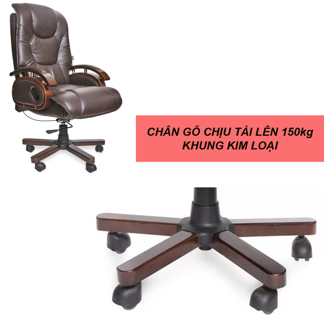 Ghế Giám Đốc , Văn Phòng Dành Cho Sếp Có Ngả Lưng Thư Giãn, PVC Cao Cấp, Tay + Chân Gỗ, Lưng Cao AZP-R166-NAU