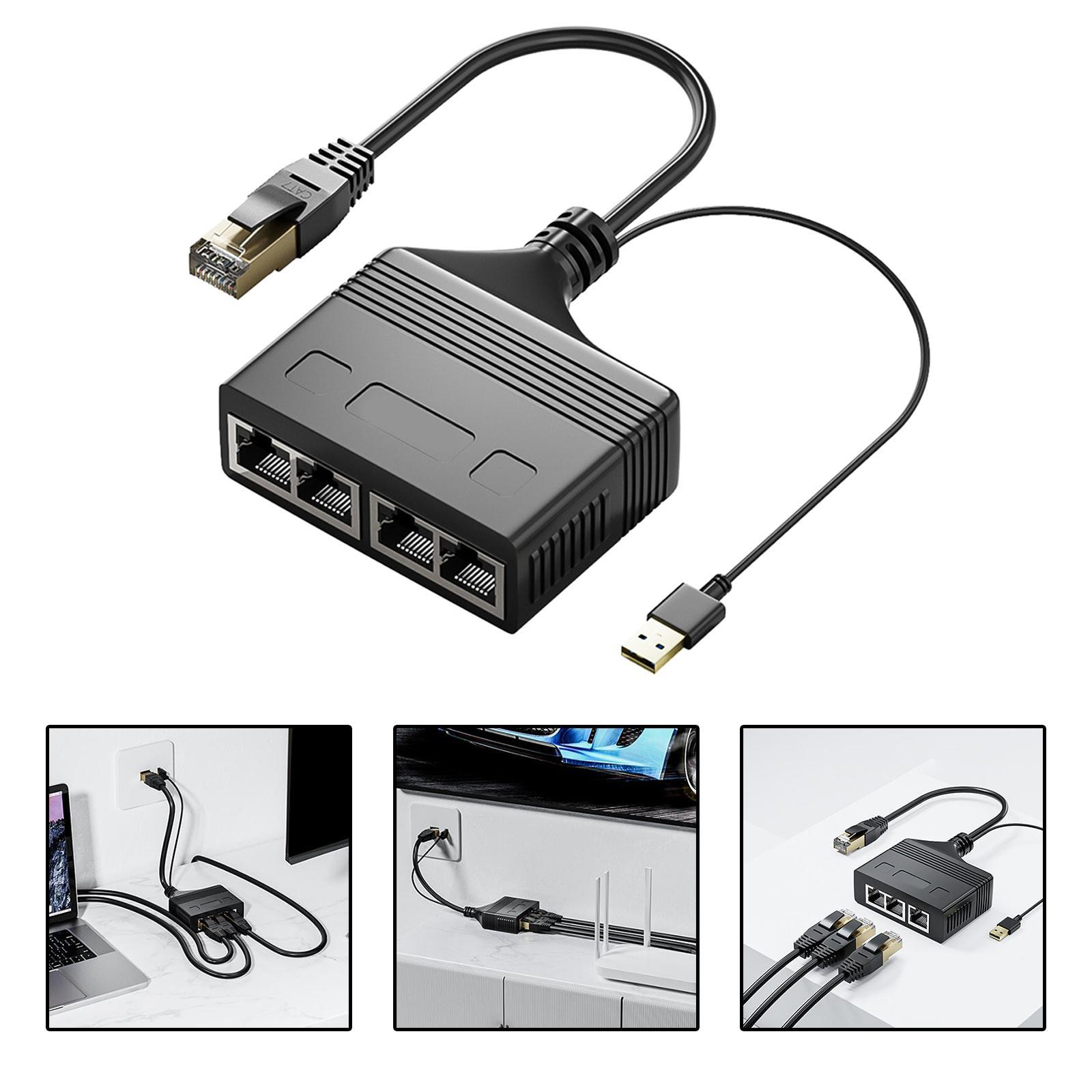 RJ45 Ethernet Splitter Splitter Ethernet Adapter ,Electronics with High Speed ,Network ,1 to 4 Port Ethernet Cable Connector for